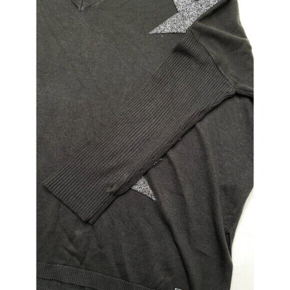 DKNY Lightweight Sweater Top Women's SMALL Black Silver Stars V-Neck Relaxed NEW - Picture 9 of 13